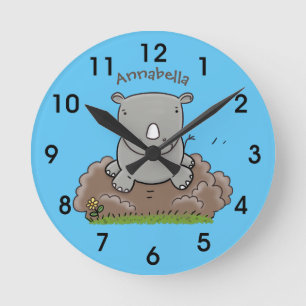 Cute baby rhino cartoon illustratie ronde klok