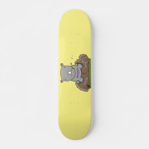 Cute baby rhino cartoon illustratie skateboard