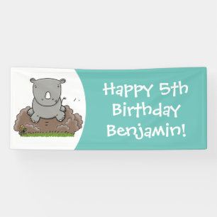 Cute baby rhino cartoon illustratie spandoek