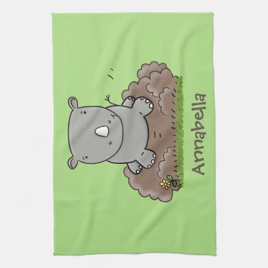 Cute baby rhino cartoon illustratie theedoek (Verticaal)