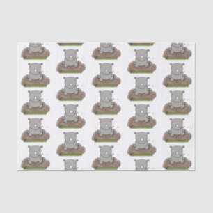 Cute baby rhino cartoon illustratie tissuepapier