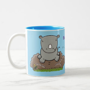 Cute baby rhino cartoon illustratie tweekleurige koffiemok