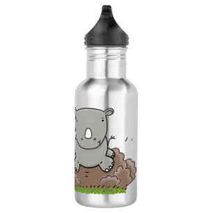 Cute baby rhino cartoon illustratie waterfles 