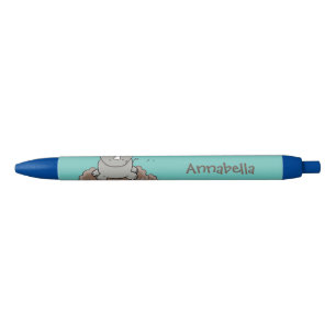 Cute baby rhino cartoon illustratie zwarte inkt pen