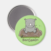 Cute baby rhino green cartoon illustratie magneet (Voorkant / Achterkant)