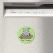 Cute baby rhino green cartoon illustratie magneet (Insitu (Vaatwasser))