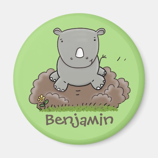 Cute baby rhino green cartoon illustratie magneet (Voorkant)