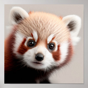 Cute Baby Rode Panda Portret Vierkant 1:1 Poster
