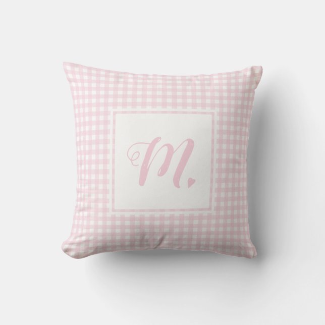 Cute Baby roze en White Monogrammed Small Gingham Kussen (Voorkant)