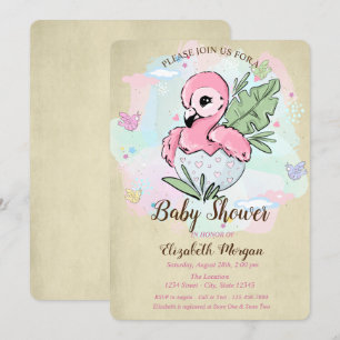 Cute Baby Roze Flamingo Butterflies Baby shower Kaart