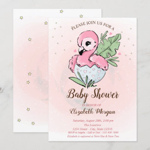 Cute Baby Roze Flamingo Stars Baby shower Kaart