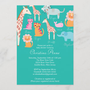 Cute Baby Safari Animals Baby Shower Invitations Kaart