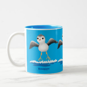 Cute baby sandpiper cartoon illustratie tweekleurige koffiemok