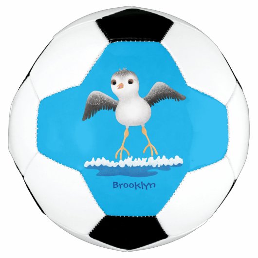 Cute baby sandpiper cartoon illustratie voetbal (Voorkant)