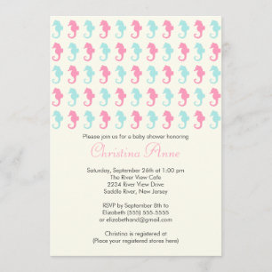 Cute Baby Seahorse Girl Boy Baby shower Invitation Kaart