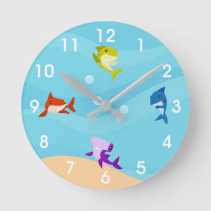 Cute Baby Shark Kid's Room Nursery Ronde Klok
