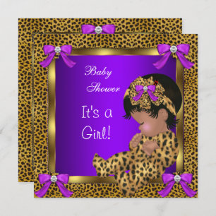 Cute Baby shower Baby Girl Leopard Paars Gold 2 Kaart