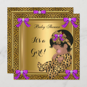 Cute Baby shower Baby Girl Leopard Paars Gold 4 Kaart