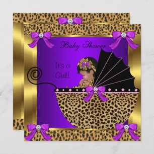 Cute Baby shower Baby Girl Leopard Paars Gold Kaart