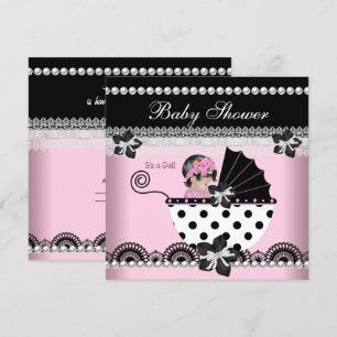 Cute Baby shower Baby Girl Pink Black Pearl Kaart