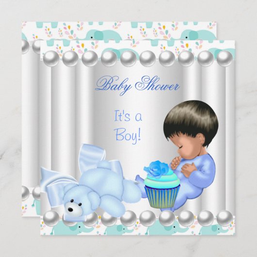 Cute Baby shower Boy Blue cupcake Kaart (Voorkant / Achterkant)