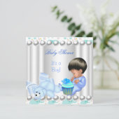 Cute Baby shower Boy Blue cupcake Kaart (Staand voorkant)