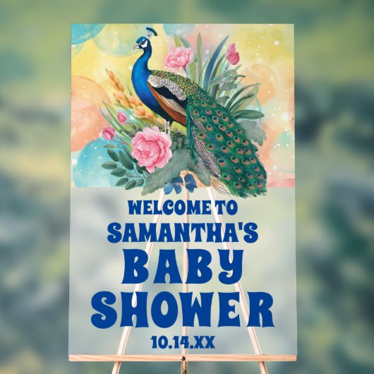 Cute Baby shower Floral Peacock Bienvenue Froid (Neutre)