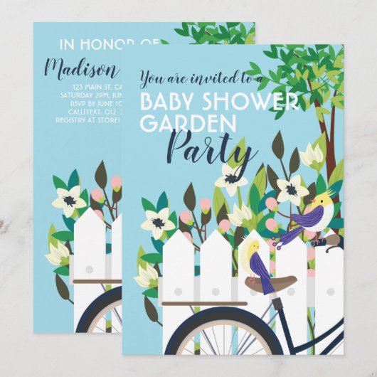 Cute Baby shower Garden Party Invitation florale (Devant / Derrière)