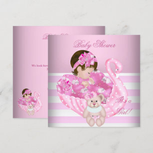 Cute Baby shower Girl Baby Pink White Swan Kaart