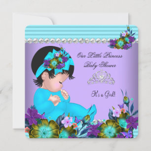 Cute Baby shower Girl Blauwgroen Blue Paars Kaart