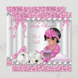 Cute Baby shower Girl Pink Leopard cupcake Kaart
