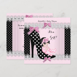 Cute Baby shower Girl Pink Polka Dots High Hiel 6a Kaart