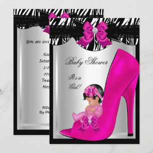 Cute Baby shower Girl Zebra Hot Pink Baby Kaart