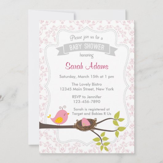 Cute Baby shower Invitation Pastel Pink (Devant)