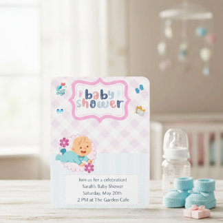 Cute Baby Shower Invitation Template - Blue & Pink Kaart