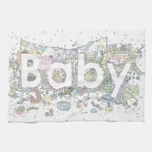 Cute Baby shower pastel roze olifant gedetailleerd Theedoek