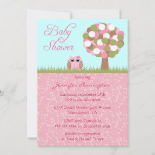 Cute baby shower roze owl tree party call kaart