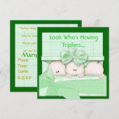 CUTE BABY SHOWER VOOR TRIPLETS-INVITATIE KAART (Voorkant / Achterkant)