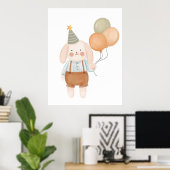 Cute Baby Slaapkamer Roze Konijn Wolk en Sterren  Poster (Thuiskantoor)