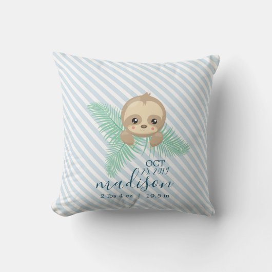Cute Baby Sloth Baby Birth Stats Sierkussen (Voorkant)