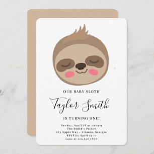 Cute Baby Sloth Birthday Party Invitation Kaart