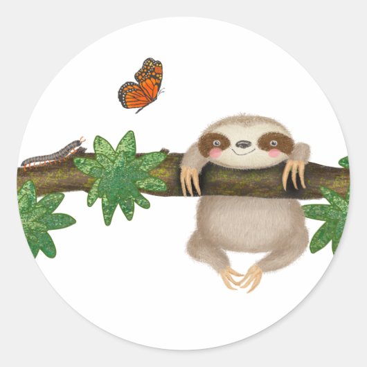 Cute baby sloth round stickers (Voorkant)