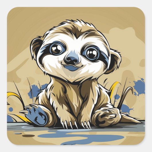 Cute baby sloth vierkante sticker (Voorkant)