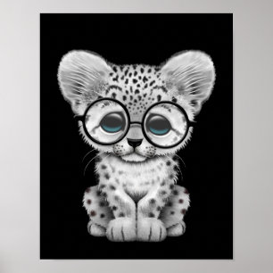 Cute Baby Snow Leopard Cub op Black Poster