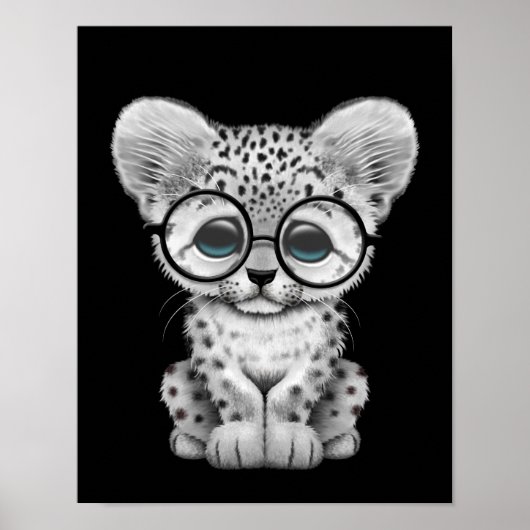 Cute Baby Snow Leopard Cub op Black Poster (Voorkant)