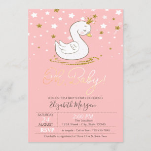 Cute Baby Swan Crown Stars Baby shower Kaart