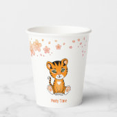 Cute Baby Tiger & Roze Flowers Party Paper Cups Papieren Bekers (Achterkant)