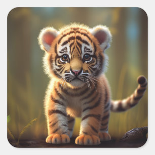 Cute Baby Tiger Vierkante Sticker