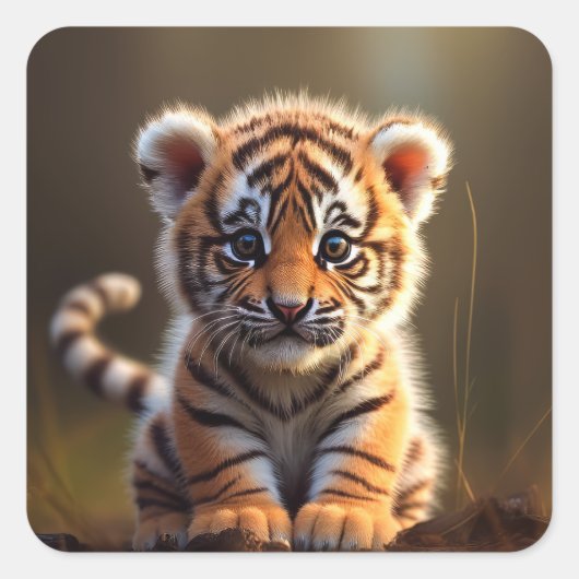 Cute Baby Tiger Vierkante Sticker (Voorkant)