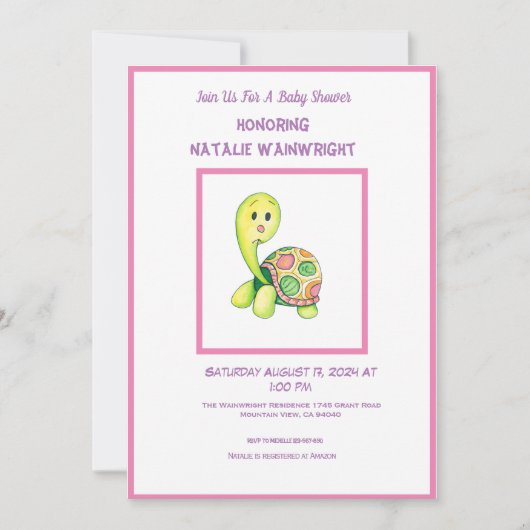 Cute Baby Turtle Shower Invitation (Devant)